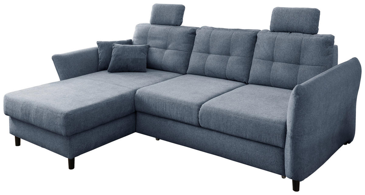 ECKSOFA Hellblau Chenille  - Blau/Schwarz, MODERN, Holz/Textil (176/250-280cm) - Livetastic