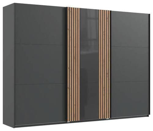 SCHWEBETÜRENSCHRANK  in Graphitfarben, Grau, Eiche Artisan  - Graphitfarben/Eiche Artisan, MODERN, Glas/Holzwerkstoff (300/216/65cm) - MID.YOU