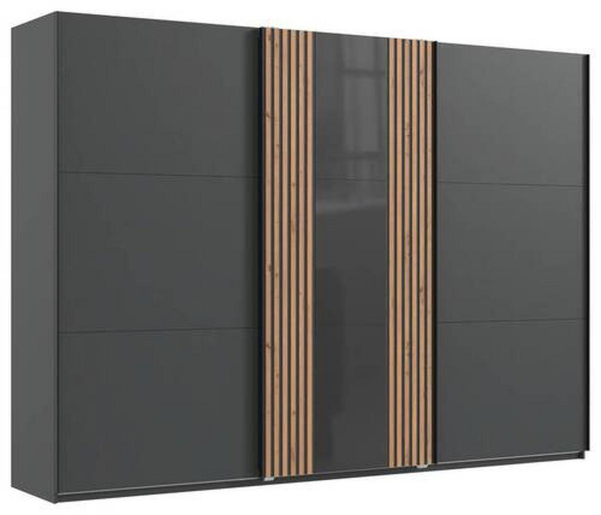 SKRIŇA S POS. DVER. – HOR.VED, grafitová, sivá, dub artisan, 300/216/65 cm - sivá/grafitová, Modern, kompozitné drevo/sklo (300/216/65cm) - MID.YOU