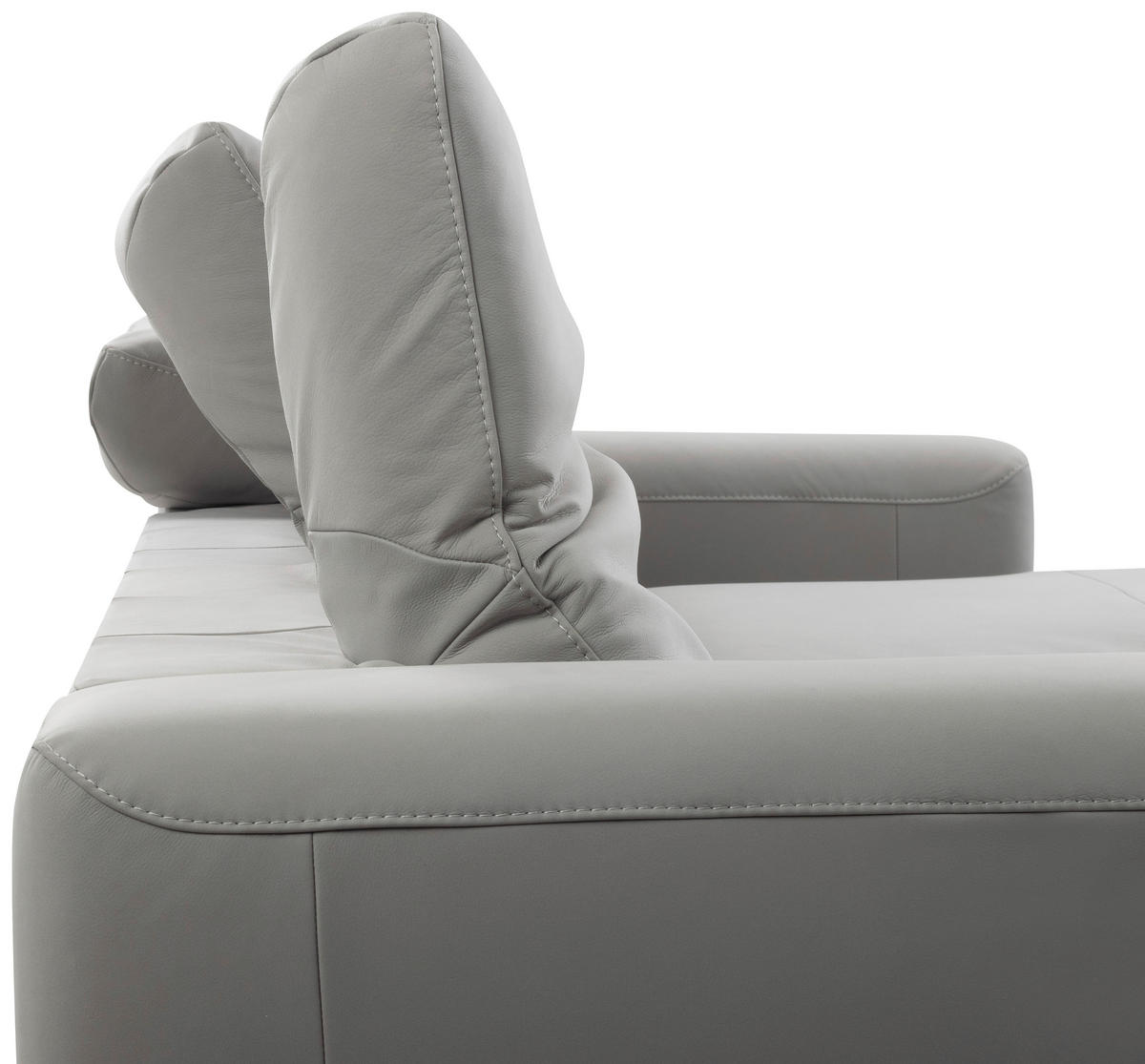 ECKSOFA Grau Echtleder Rücken echt, Kopfteilverstellung  - Schwarz/Grau, Design, Leder/Metall (315/187cm) - Valnatura