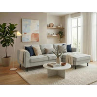 ECKSOFA Weiß Struktur Rückenkissen  - Schwarz/Weiß, MODERN, Textil/Metall (232/161cm) - Trendmanufaktur