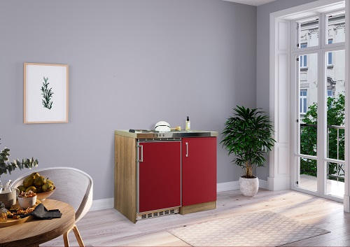 MINIKÜCHE 100 cm - Edelstahlfarben/Eichefarben, MODERN, Holzwerkstoff/Metall (100cm) - Respekta