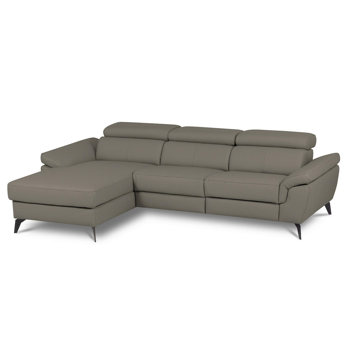 ECKSOFA SONO in Lederlook Echtleder Schlammfarben Armteilverstellung, Kopfteilverstellung  179/252 cm  - Schlammfarben/Schwarz, Design, Leder/Textil (179/252cm) - Livetastic
