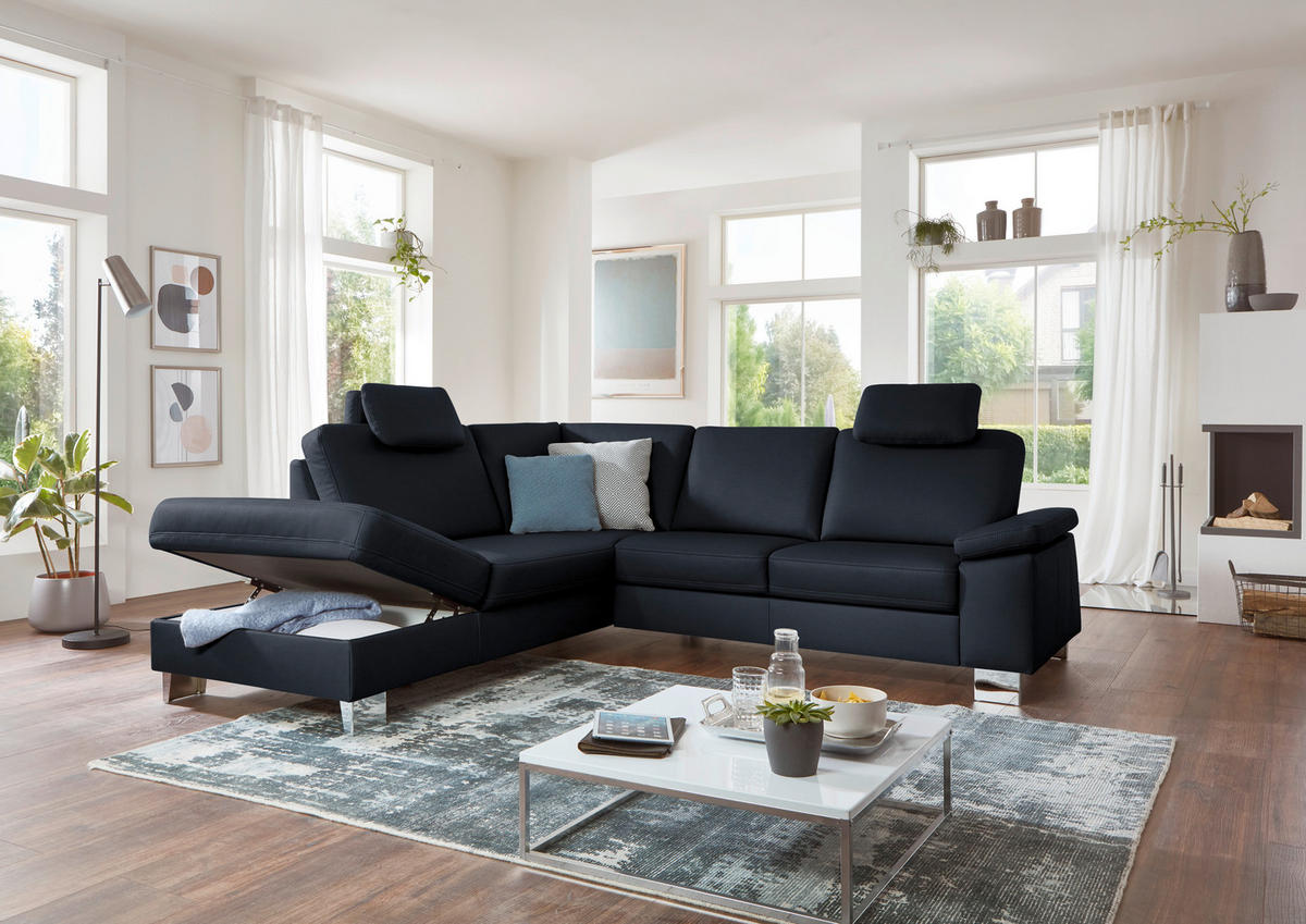 ECKSOFA  in Echtleder Dunkelblau  235/248 cm  - Alufarben/Dunkelblau, Design, Leder/Metall (235/248cm) - Beldomo Premium