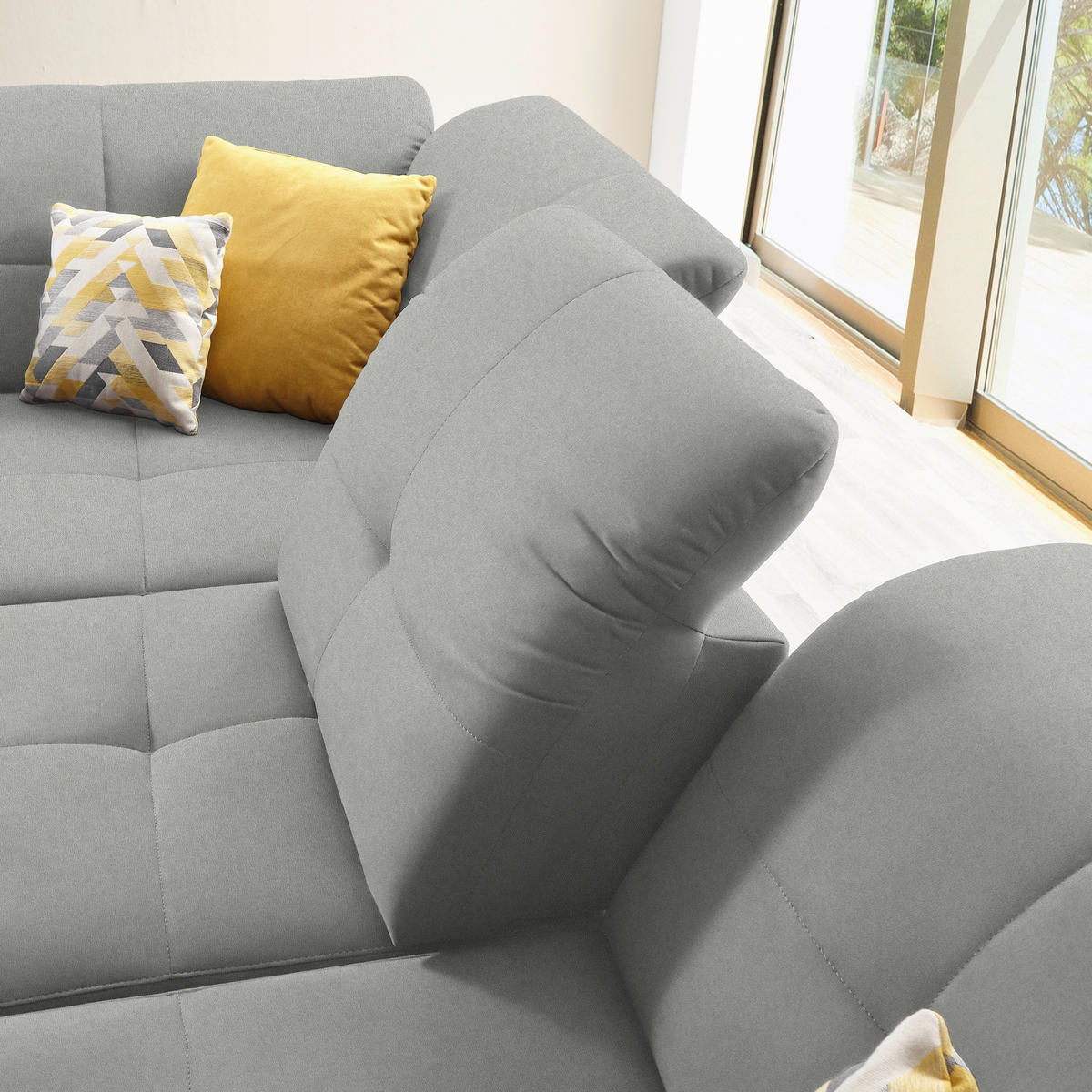 ECKSOFA in Chenille Hellgrau  240/308 cm  - Hellgrau/Schwarz, Design, Textil/Metall (240/308cm) - Xora