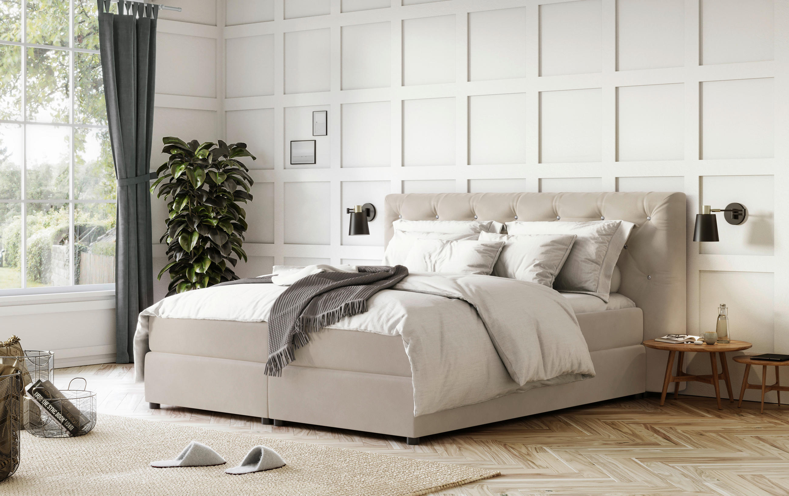 BOXSPRINGBETT 160/200 cm  in Beige  - Beige/Schwarz, Textil (160/200cm) - MID.YOU