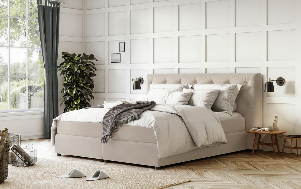 BOXSPRINGBETT 140/200 cm  in Beige  - Beige/Schwarz, Holzwerkstoff/Textil (140/200cm) - MID.YOU