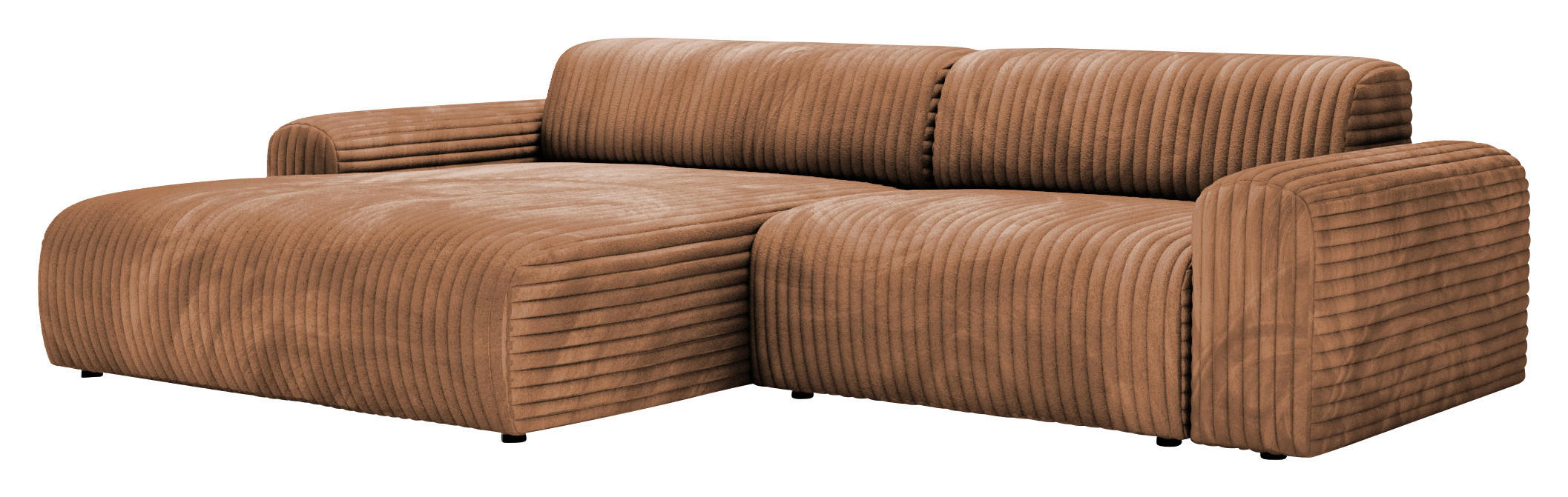 ECKSOFA Hellbraun Cord  - Hellbraun/Schwarz, Design, Kunststoff/Textil (178/292cm) - home24