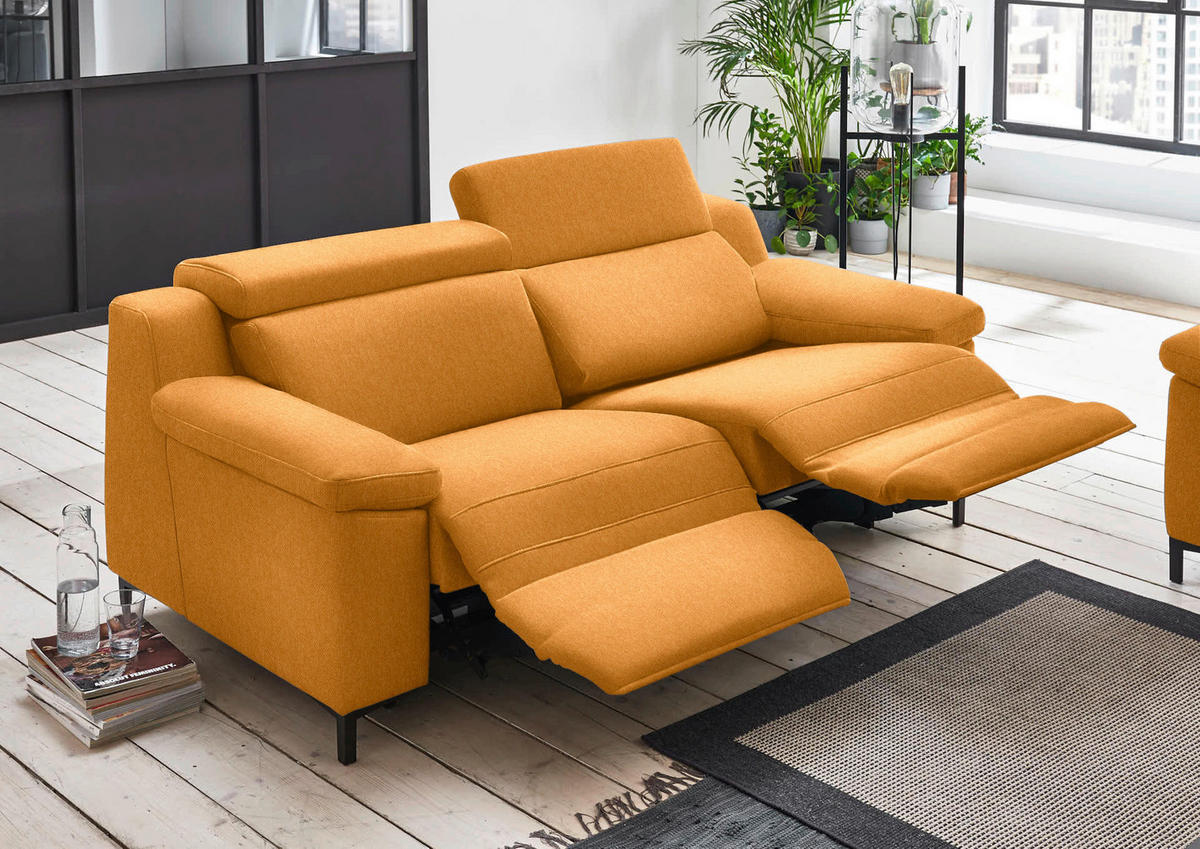 2,5-SITZER  in Chenille Currygelb  - Currygelb/Schwarz, Design, Textil/Metall (188/84-104/104cm) - Valdera