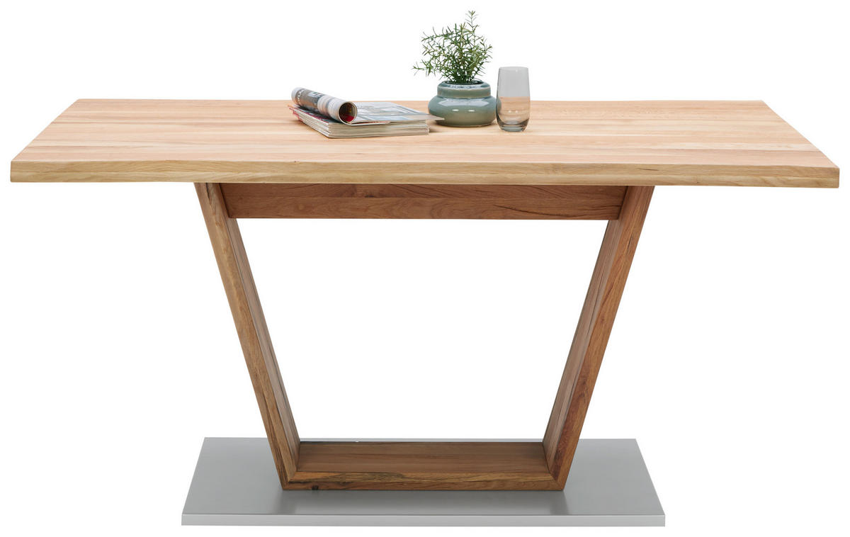JEDILNA MIZA, masivno hrast barve hrasta  - barve kroma/srebrne barve, Natur, kovina/les (160/90/78,5cm) - Linea Natura