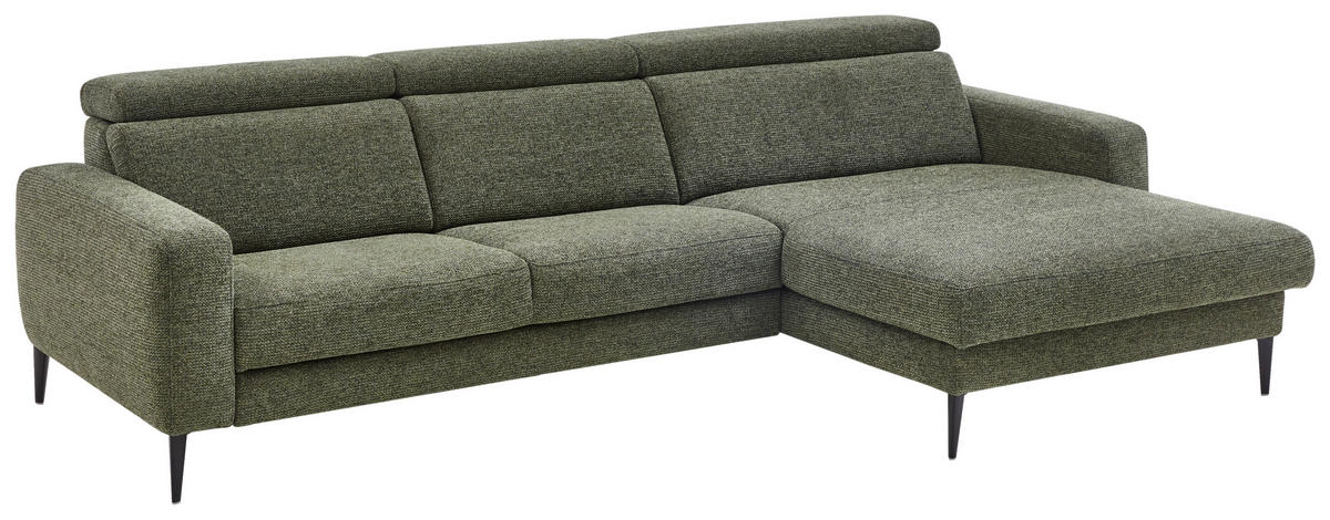 ECKSOFA Grün Chenille  - Schwarz/Grün, KONVENTIONELL, Textil/Metall (300/177cm) - Valdera