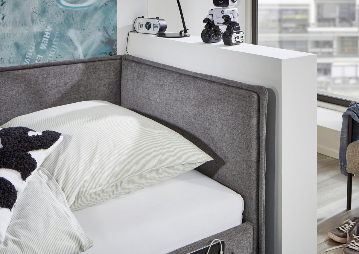POLSTERLIEGE Flachgewebe Grau  - Eichefarben/Grau, KONVENTIONELL, Holz/Textil (140/200cm) - Stylife
