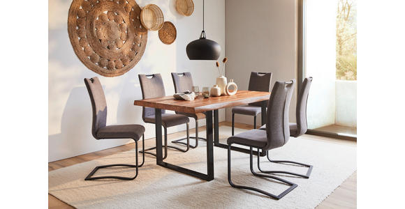 ESSTISCH in Holz, Metall 160/90/77 cm  - Schwarz/Akaziefarben, Natur, Holz/Metall (160/90/77cm) - Landscape