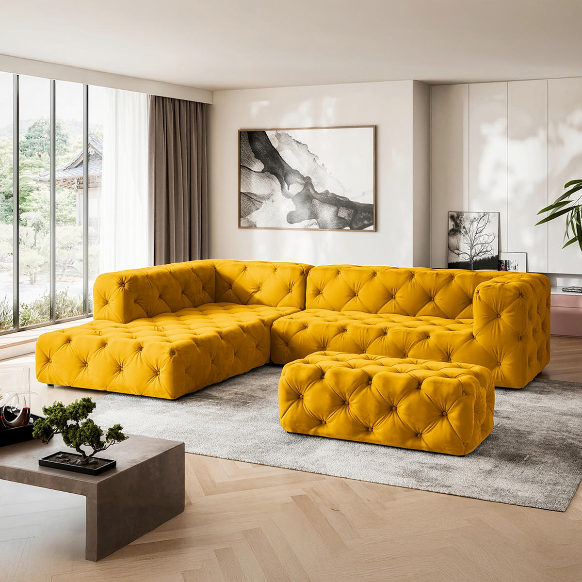 HOCKER in Textil Senfgelb  - Senfgelb/Schwarz, Design, Kunststoff/Textil (130/39/65cm) - P & B