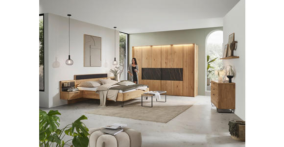 BETTANLAGE - Wildeiche/Schwarz, Design, Holz/Textil (180/200cm) - Valnatura