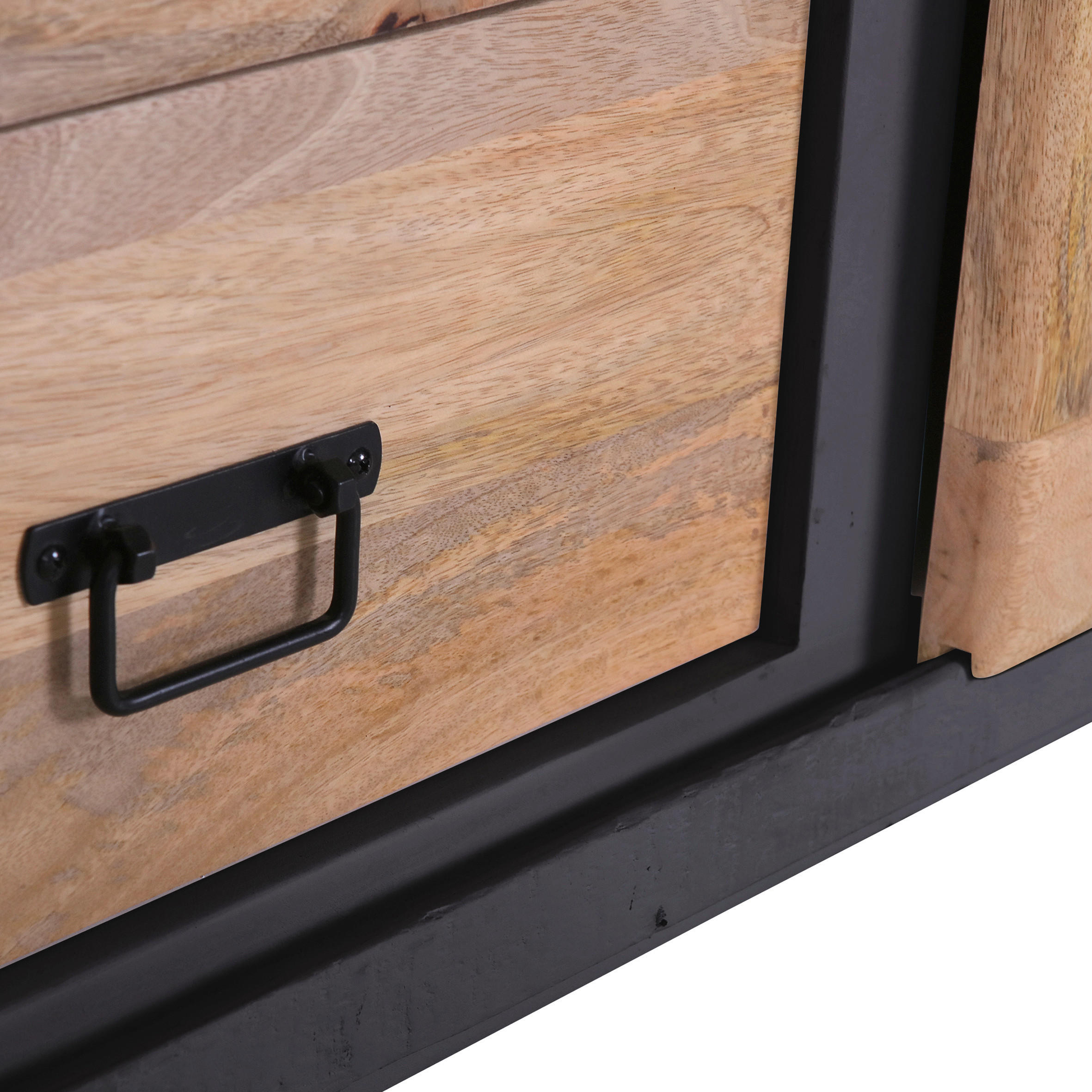 Thumbnail - Landscape Sideboard, Anthrazit, Braun, Natur, Holzwerkstoff, Mangoholz, massiv, 2 Fächer, 3 Schubladen, 160x85x45 cm, Be...