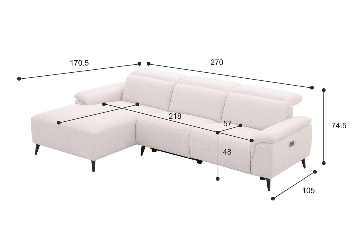 ECKSOFA inkl. Funktionen Hellgrau Leinenoptik  - Schwarzchrom/Hellgrau, Design, Holz/Kunststoff (270/75/171cm) - Xora