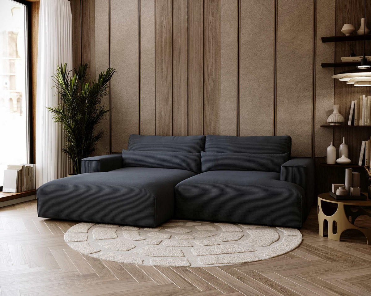 ECKSOFA Felicia Dunkelgrau Cord, Struktur  - Dunkelgrau/Schwarz, Design, Kunststoff/Textil (187/267cm) - Stylife