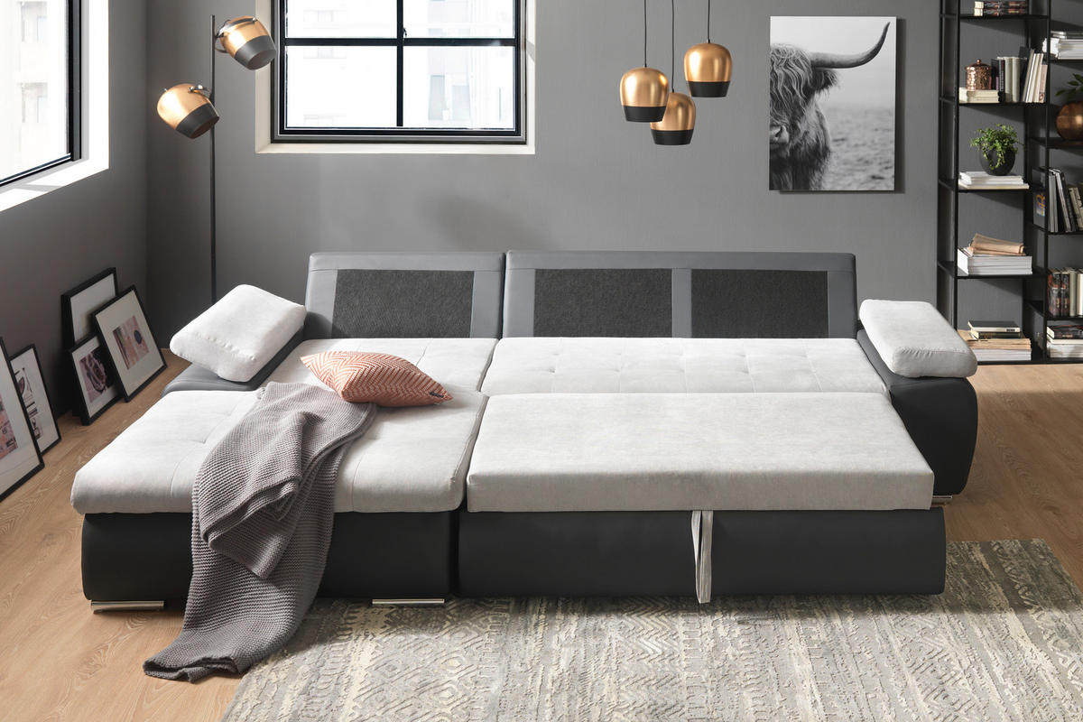 ECKSOFA in Flachgewebe Hellgrau, Dunkelgrau  - Dunkelgrau/Hellgrau, Design, Kunststoff/Textil (175/271cm) - Xora
