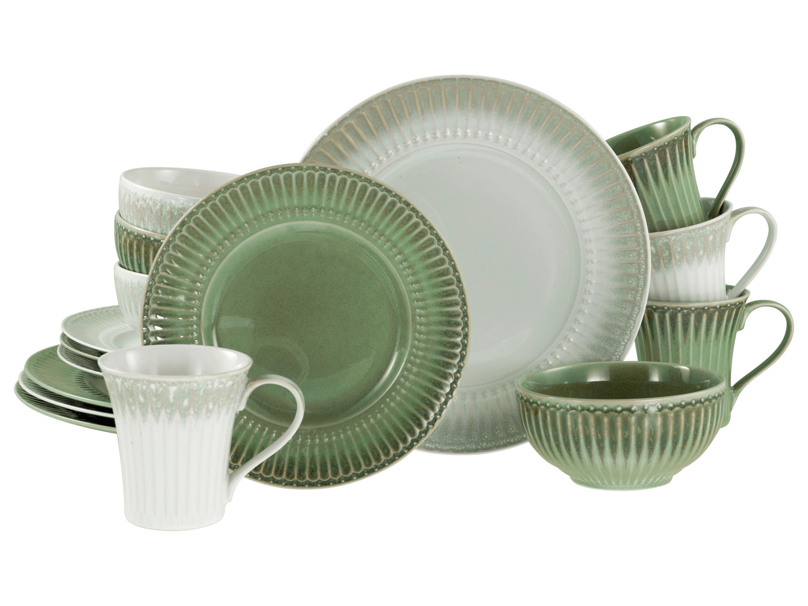 KOMBISERVICE Creme, Perlmutt, Salbeigrün Celadon Mix 16-teilig 4 Personen  - Salbeigrün/Perlmutt, Basics, Keramik - Creatable