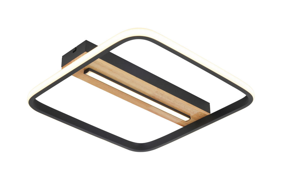 LED MENNYEZETI LÁMPA - fekete/tölgyfa, Basics, műanyag/fa (39/39/6cm) - Novel
