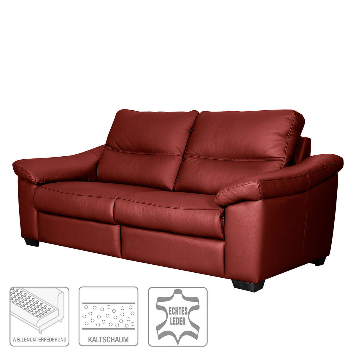 2-SITZER-SOFA  in Echtleder Rot   - Rot/Schwarz, Design, Leder/Holz (174/97/97cm) - Livetastic