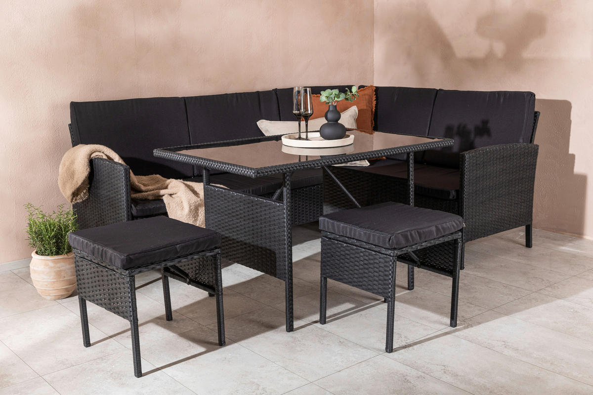 DINING-LOUNGESET  - Schwarz, KONVENTIONELL, Kunststoff - Gardenson