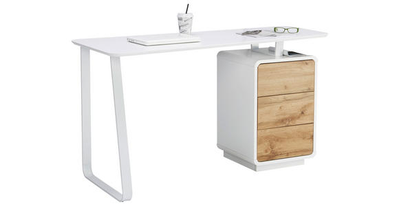 SCHREIBTISCH 140/44-60/76 cm in Weiß, Eichefarben - Eichefarben/Weiß, Design, Holzwerkstoff/Metall (140/44-60/76cm) - Xora