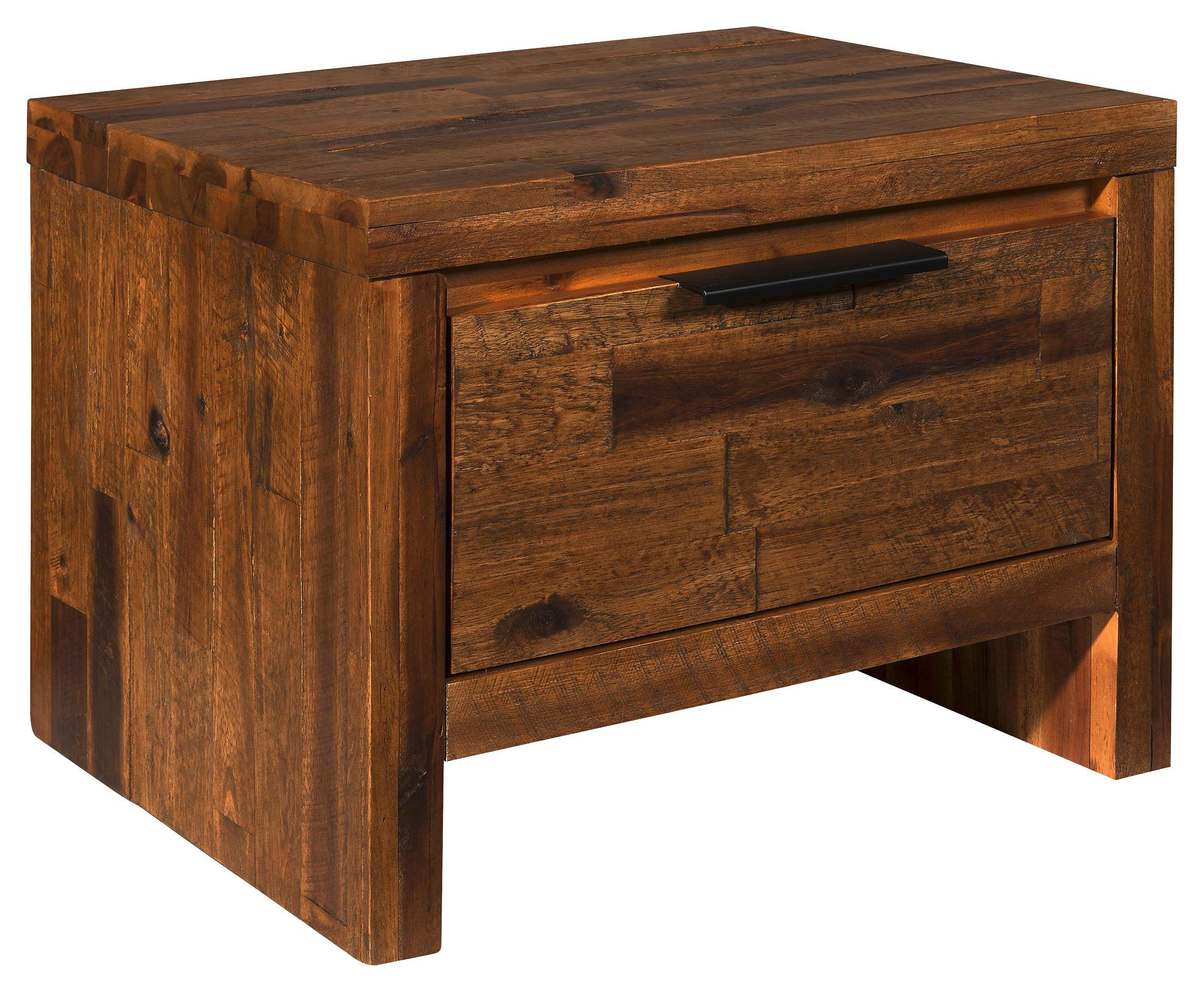 Nachtkästchen in massiv Akazie Schwarz, Akaziefarben