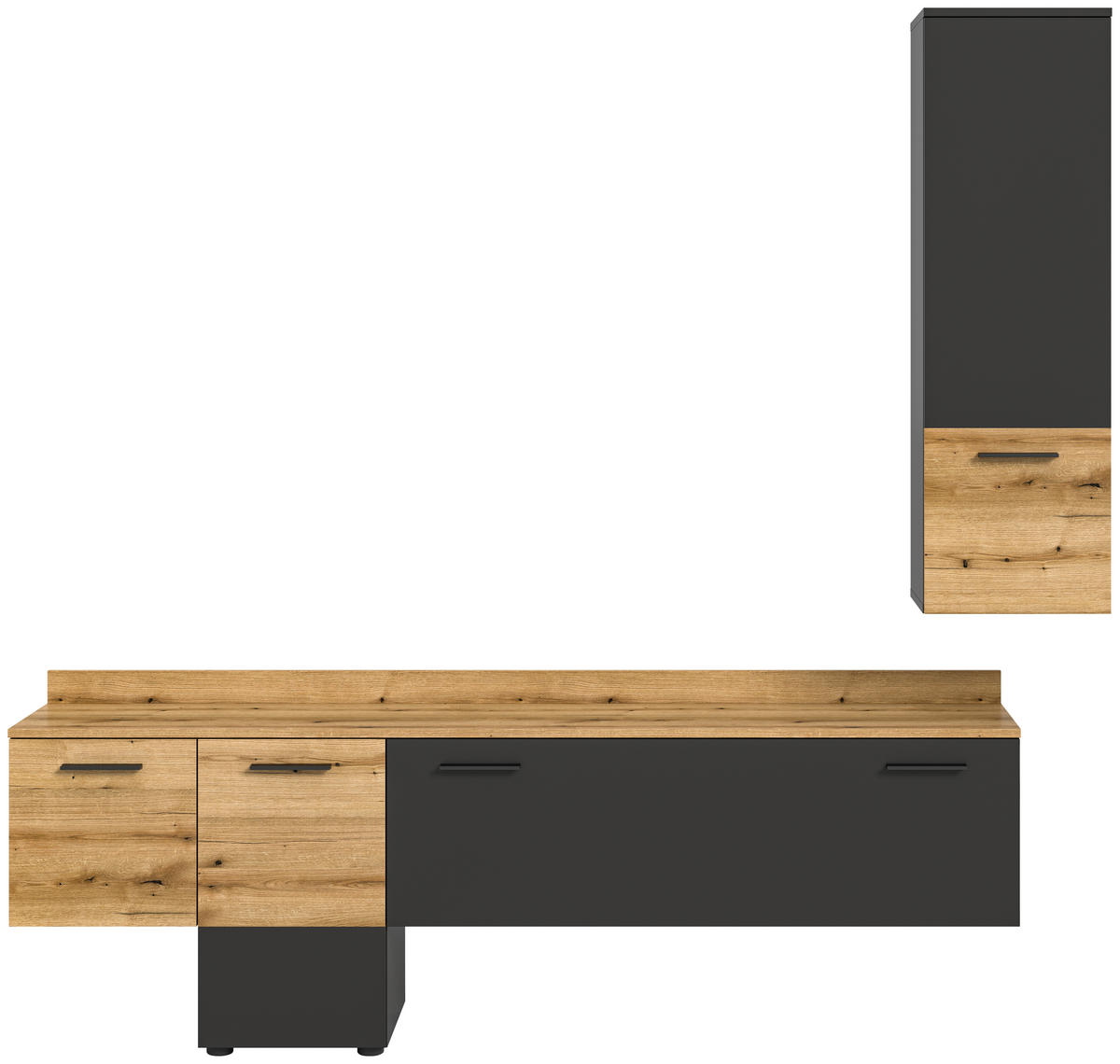 WOHNWAND 2-teilig  in Eichefarben, Grau  195/196/37 cm  - Eichefarben/Schwarz, Design, Holzwerkstoff/Kunststoff (195/196/37cm) - Livetastic