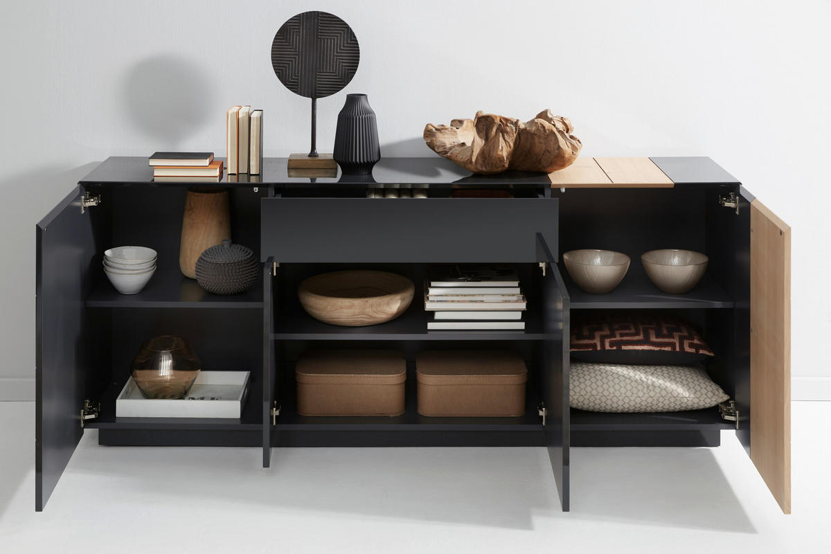 SIDEBOARD Quadra Eichefarben, Dunkelgrau  210/86/47 cm  - Eichefarben/Dunkelgrau, Design, Holzwerkstoff (210/86/47cm) - Ambiente