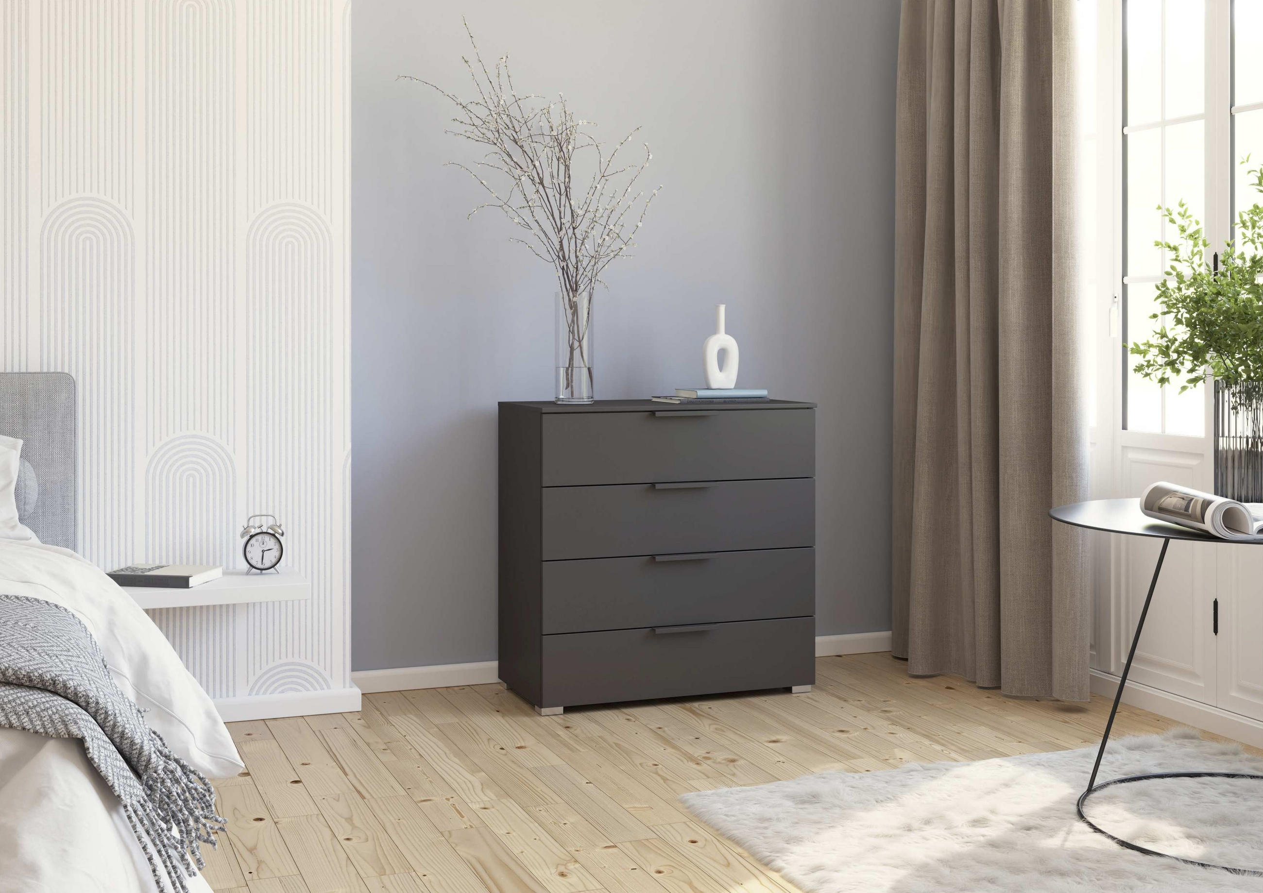 KOMMODE  in 80/81/42 cm  - Graphitfarben/Alufarben, Trend, Holzwerkstoff/Metall (80/81/42cm) - Novel