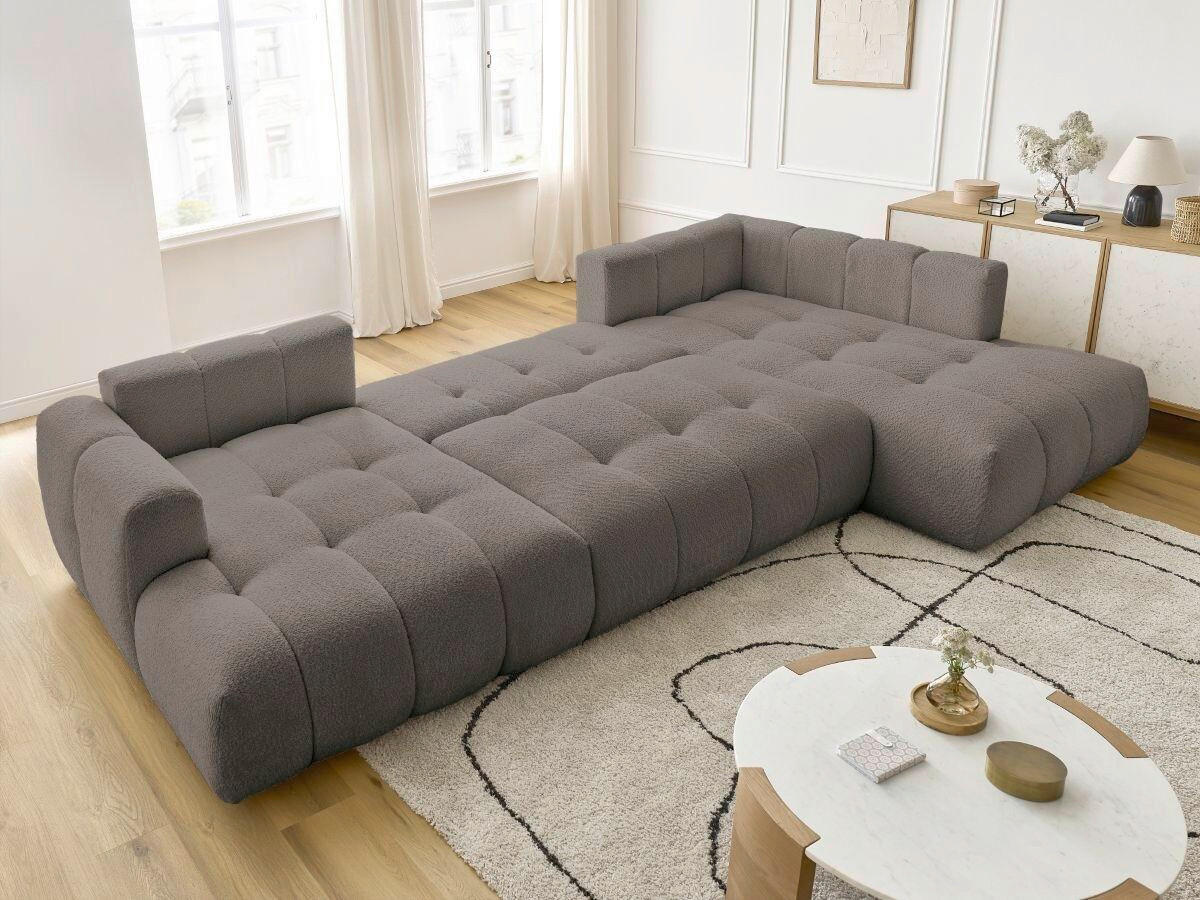 WOHNLANDSCHAFT  FUJI  Taupe Bouclé  - Taupe/Schwarz, MODERN, Kunststoff/Textil (160/377/204cm)