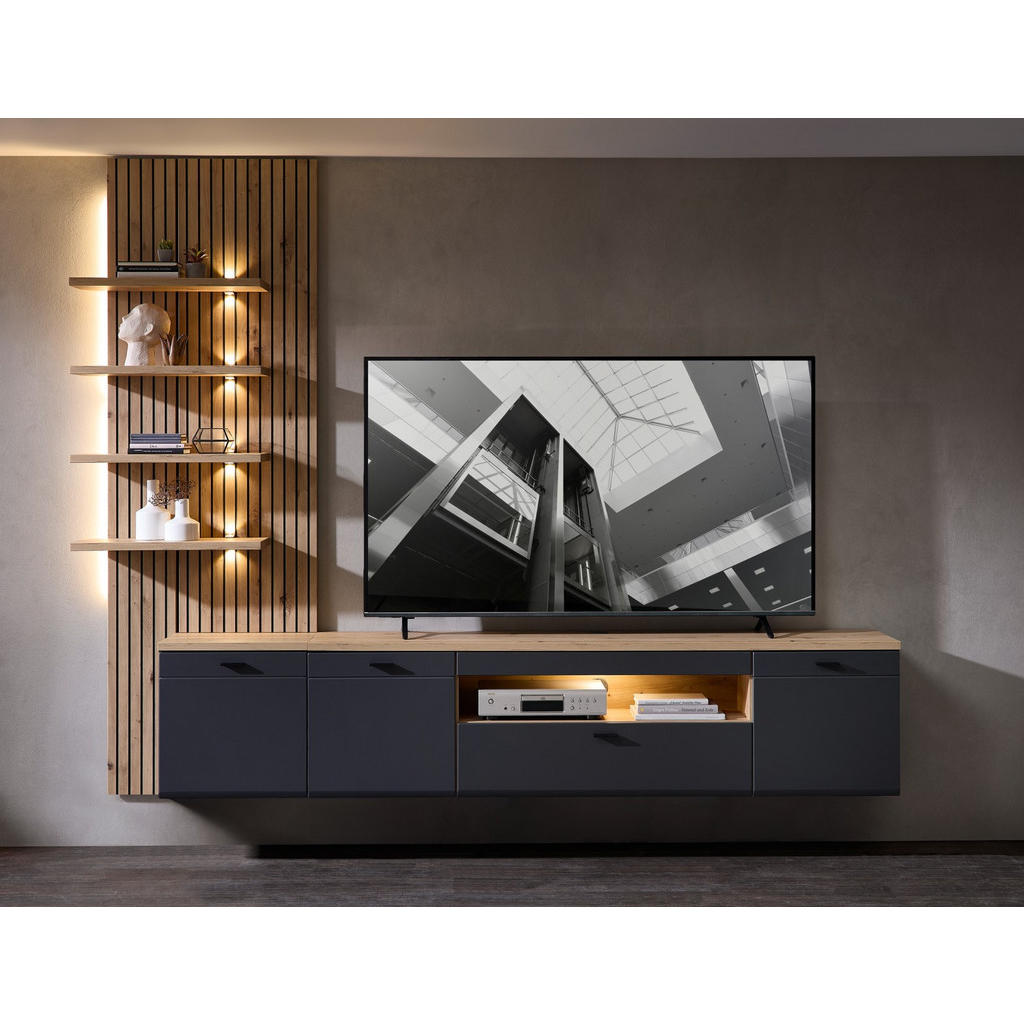 Thumbnail - Mid.you Lowboard, Graphit, Eiche Artisan, Metall, 1 Schubladen, 200x53x40 cm, Wohnzimmer, Wohnwände, Lowboards