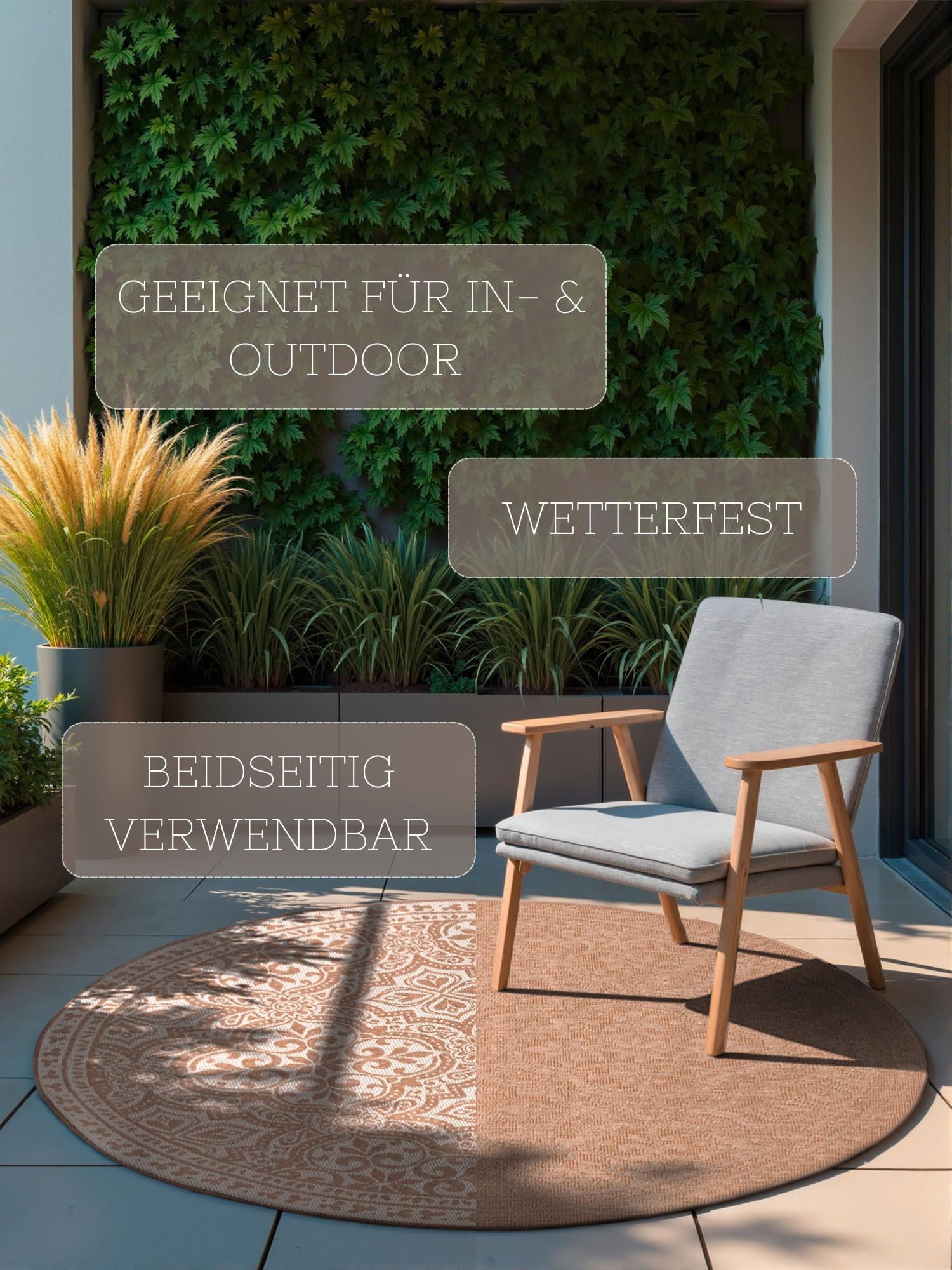 OUTDOORTEPPICH 160 cm Duet Weiß, Sandfarben  - Sandfarben/Weiß, Design, Kunststoff (160cm)