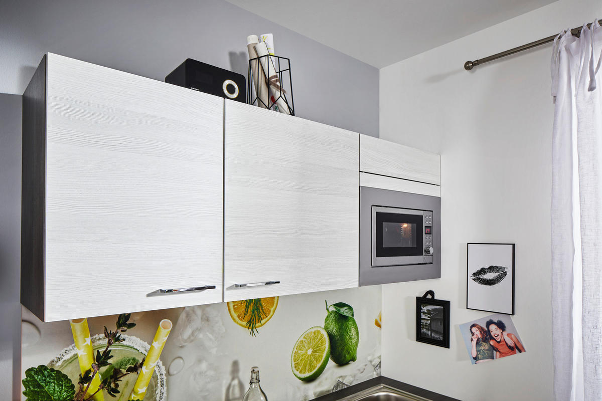 KUCHYNSKÁ LINKA PLAN 345 - farba ušľachtilej ocele/farba duba, Design, kov/kompozitné drevo (345cm) - Welnova