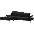 ECKSOFA in Echtleder Schwarz  - Schwarz, Design, Leder/Metall (184/288cm) - Novel