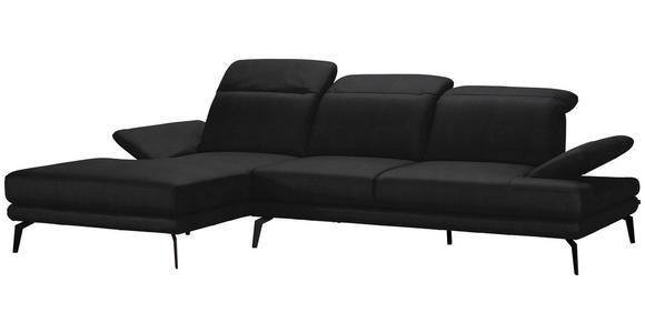 ECKSOFA in Echtleder Schwarz  - Schwarz, Design, Leder/Metall (184/288cm) - Novel