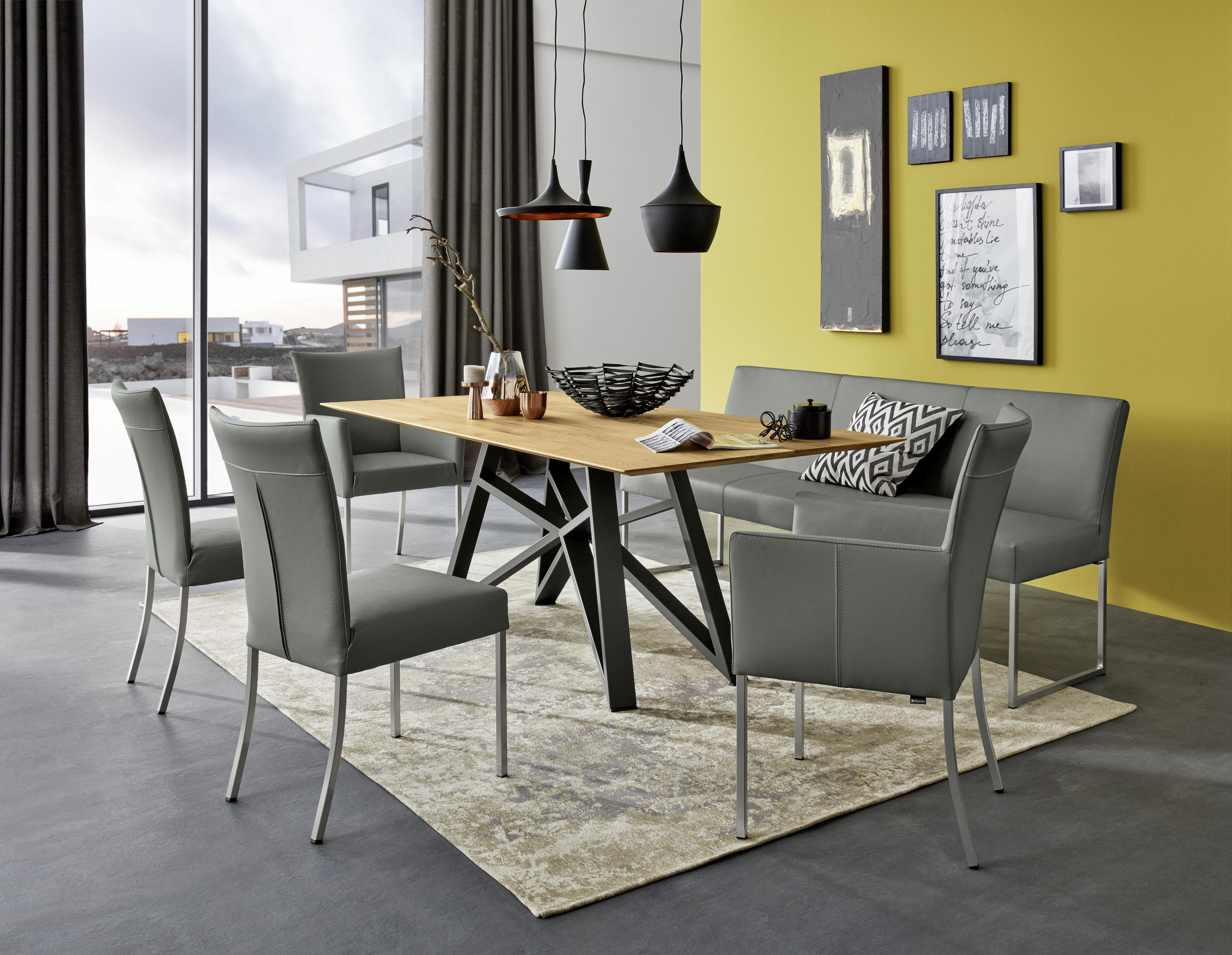 STUHL Echtleder Edelstahlfarben, Dunkelgrau  - Edelstahlfarben/Dunkelgrau, Design, Leder/Metall (47/91/63cm) - Musterring