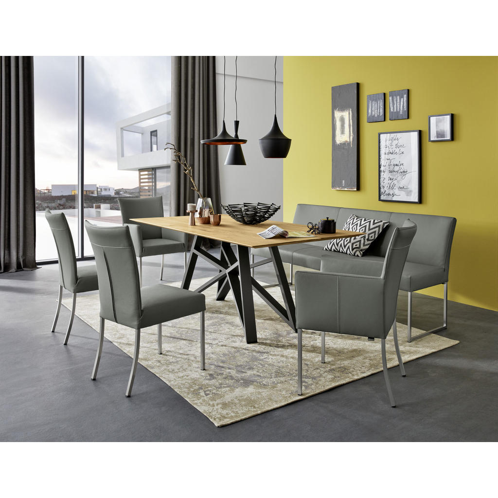 Thumbnail - Musterring Sitzbank Nova, Edelstahl, Dunkelgrau, Metall, Leder, Echtleder, Rindleder, 200x86x62 cm, Esszimmer, Bänke, Si...