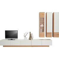 WOHNWAND Vmontanara 4-teilig  in Weiß, Eichefarben  368/218/54,1 cm  - Eichefarben/Weiß, Design, Glas/Holz (368/218/54,1cm) - Voglauer