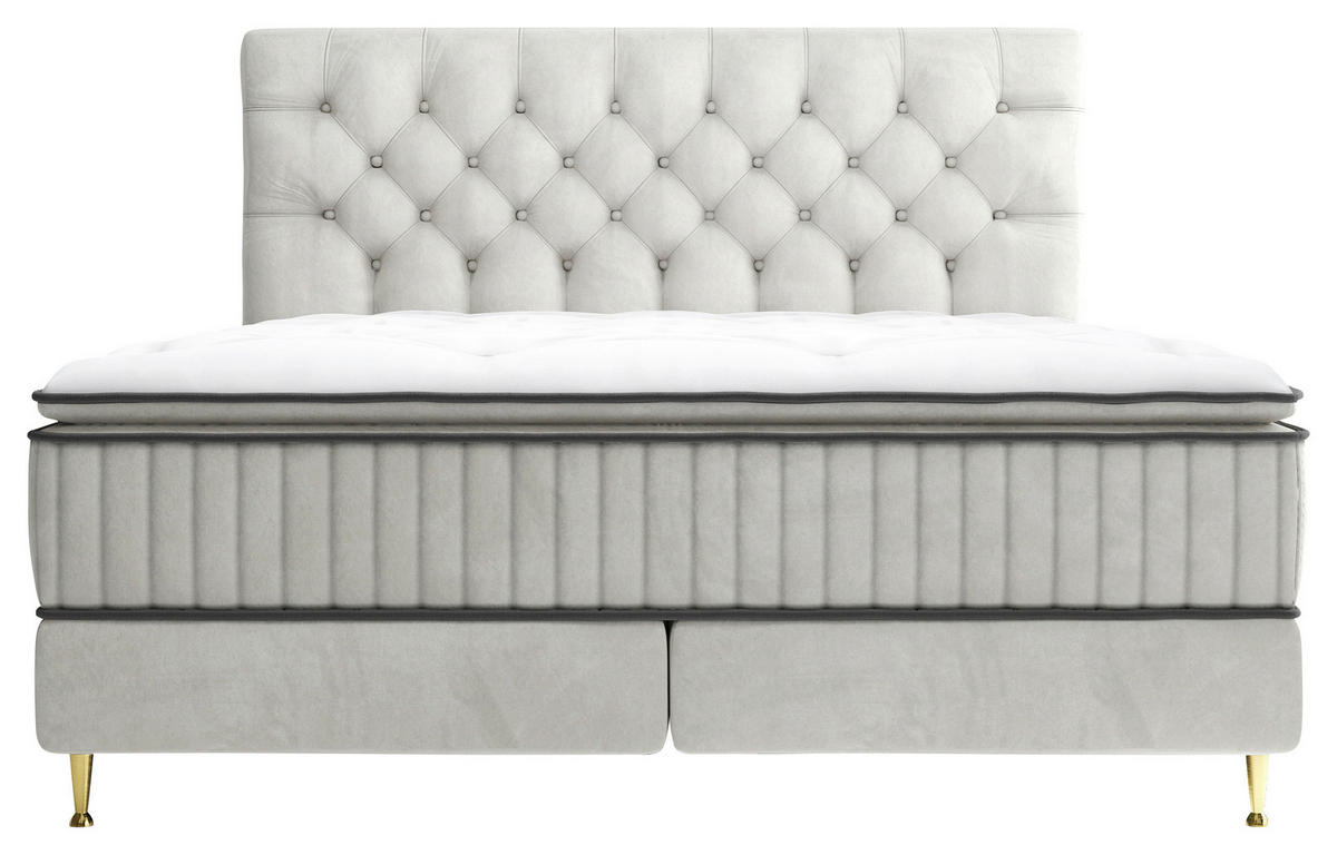 BOXSPRINGBETT 180/200 cm,  in Creme, Matratze, gepolstertes Kopfteil, Topper,  - Goldfarben/Creme, Design, Textil/Metall (180/200cm) - Boxxx