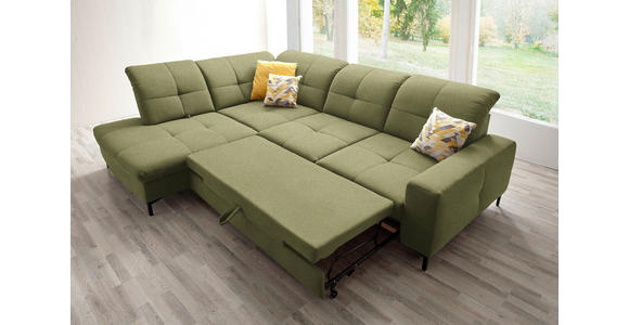 ECKSOFA in Chenille Olivgrün 240/308 cm - Schwarz/Olivgrün, Design, Textil/Metall (240/308cm) - Xora