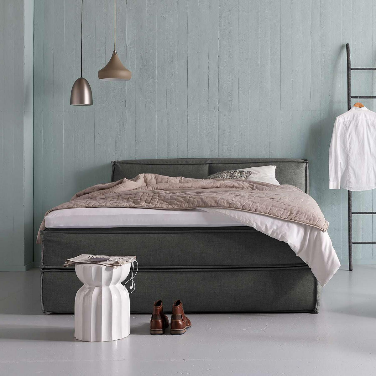 BOXSPRINGBETT 140/220 cm  in Anthrazit  - Anthrazit/Schwarz, Design, Textil (140/220cm) - home24