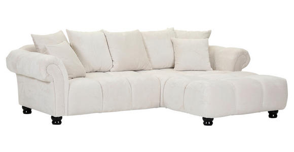 ECKSOFA  in Plüsch Weiß  288/190 cm  - Dunkelbraun/Weiß, KONVENTIONELL, Holz/Textil (288/190cm) - Carryhome