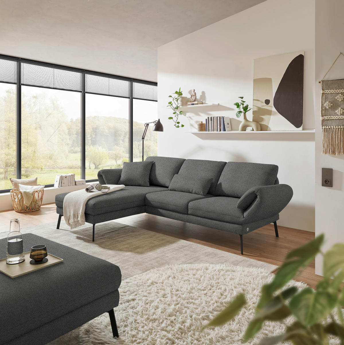 ECKSOFA  in Flachgewebe Dunkelgrau  175-224/255-365 cm  - Dunkelgrau/Schwarz, Design, Textil/Metall (175-224/255-365cm) - Dieter Knoll