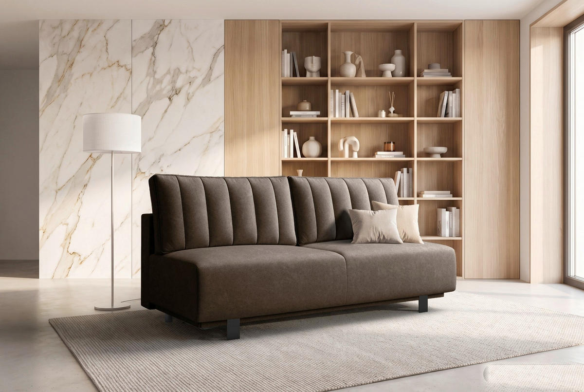 SCHLAFSOFA OLIVIO Velours Dunkelgrau  inkl. Bettkasten, Schlaffunktion  - Dunkelgrau/Schwarz, Basics, Holz/Textil (200/90/95cm) - Livetastic