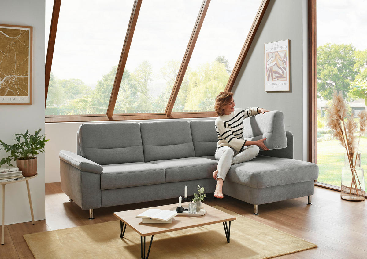 ECKSOFA  in Flachgewebe Grau  244/160 cm  - Alufarben/Grau, KONVENTIONELL, Textil/Metall (244/160cm) - Beldomo Comfort