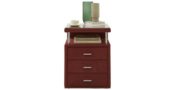 NACHTSCHRANK 51/66/42 cm - Chromfarben/Weinrot, KONVENTIONELL, Glas/Textil (51/66/42cm) - Dieter Knoll