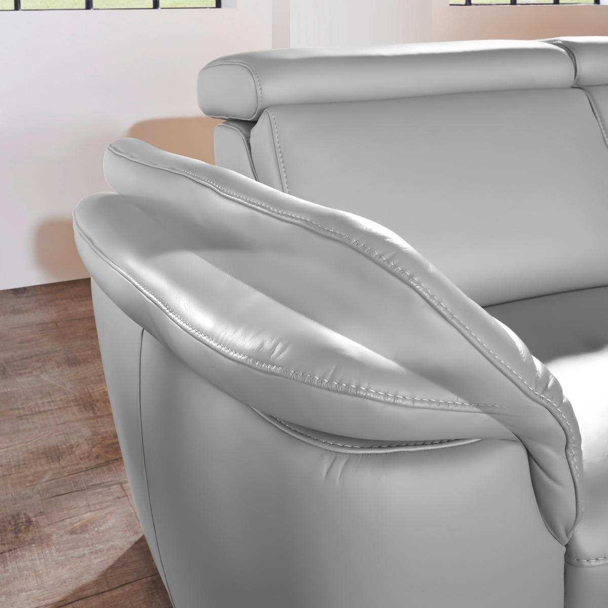 ECKSOFA in Echtleder Grau  - Alufarben/Grau, Design, Leder/Metall (271/239cm) - Cantus